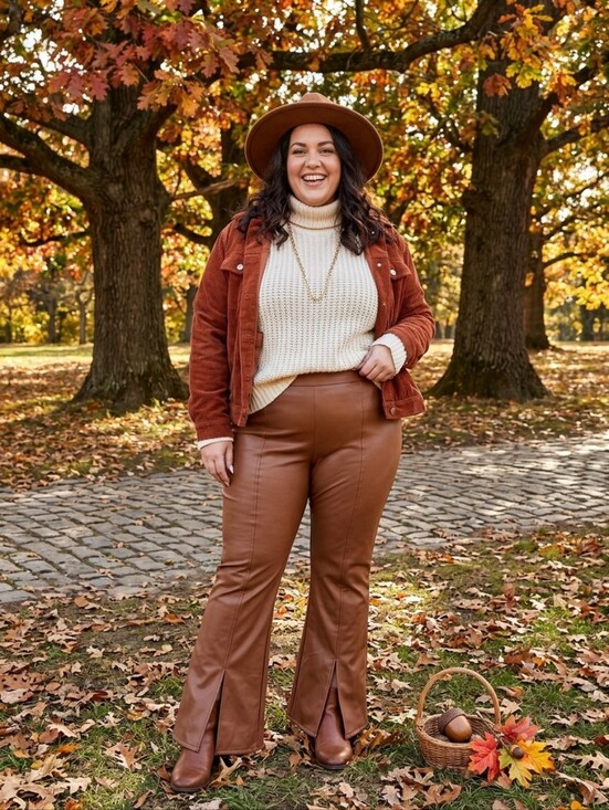 Rue21 Pants - rue21 Brown Faux Leather Flare Pants Split Leg Hem Size XL